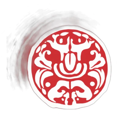 Spiritual hindu symbol (svastika) in a white circle in a red flag sticker