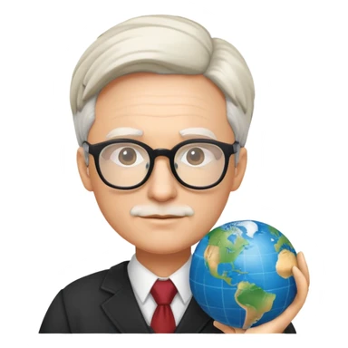professor with glasses and academic attire rotating a world globe sticker