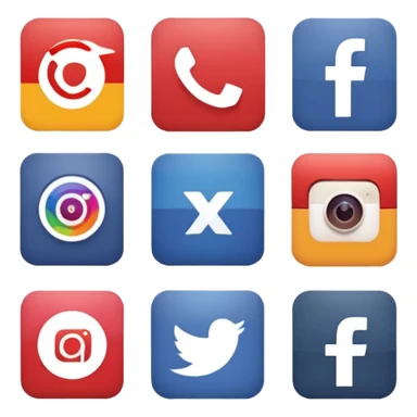 Socail media sauare emoji style icons 
Creat the quadrant with the logos of F.B, X, Trustpilot, Instagram, Youtube, Linkedineach icon is ther only ones, asme size, only icons of the social media that I mentioned only 6 icons sticker