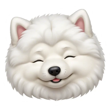 Meme-Worthy Cute Sleeping Samoyed Portrait Emoji, Head resting peacefully with a contented smile, showcasing a delightfully fluffy build and a luxuriously soft pure white Fur, eyes shut in a serene nap, Simplified yet hilariously adorable features, highly detailed, glowing with a soft, drowsy light, high shine, relaxed and utterly lovable, stylized with an air of playful laziness, bright and heartwarming, soft glowing outline, capturing the essence of a comically sleepy companion, so meme-worthy it feels like it could instantly become the next viral sensation of adorable slumber! sticker