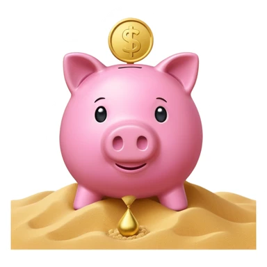 A minimalist emoji-style icon: A stylized piggy bank with a coin dropping into it, next to an hourglass. The hourglass symbolizes time and long-term savings for retirement. Simple shapes, flat bright colors, emoji-like design. sticker