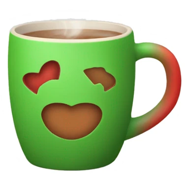 mugs with a hot drink, a beige mug. Steam rises from the mug in the shape of hearts. The color of the mug is warm red or green to convey the New Year mood sticker
