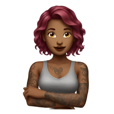 Beautiful tattooed  burgundy long haired woman blushing in love sticker