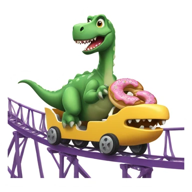A dinosaur eating a doughnut on a roller coaster ￼ sticker