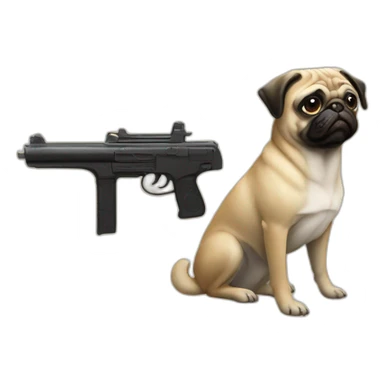 dog-pug-with-gun-and-girl-with-gun-together sticker