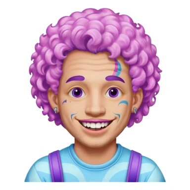 very cheerful colorful puffy violet curly haired man made out of cotton candy wearing teeth-braces and tattoos and face tattoos just face  sticker