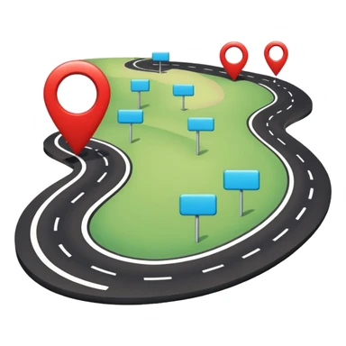 Very simple navigation map icon, bold clean lines, curved road with location pin, Waze style colors, flat design, minimal, no background
 sticker