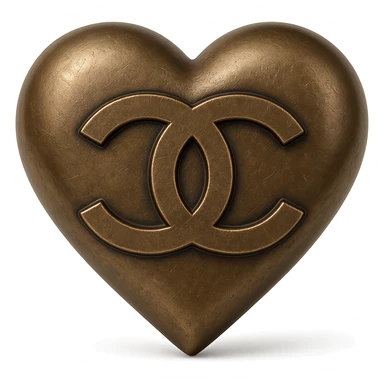 Chanel heart, metallic, black and white, with interlocking C's, bronze style sticker