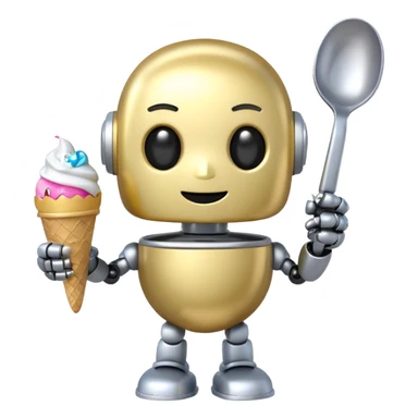 The cute robot is holding dessert in its hands, 3d emoji sticker