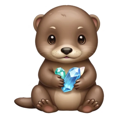baby otter holding crystals sticker