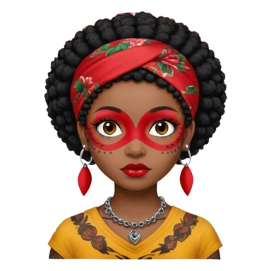 black afro hair with red head bandana and lots of face tattoo black skin girl sticker