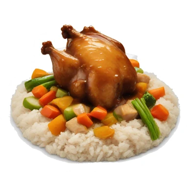 chicken in brown sauce over rice with veggies sticker