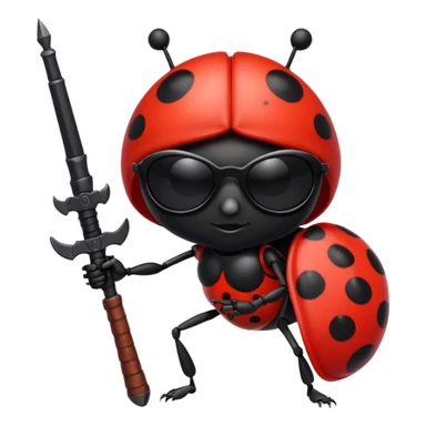 an evil ladybug with dark sunglasses and a weapon sticker