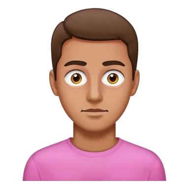 Man wearing pink long sleeve shirt with completely white eyes without pupils sticker