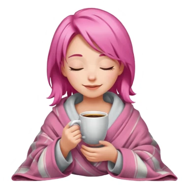 girl inside a blanket sipping coffee eyes closed pink hair sticker