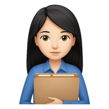 a light tan woman with long black hair past mid-back, round brown eyes and manila folder in her hands sticker