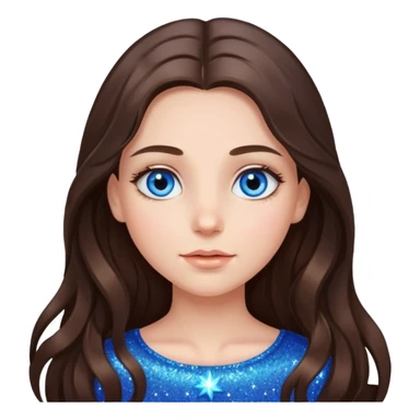brunette long hair girl with blue eyes sparkling with love glitter and stars in eyes  sticker