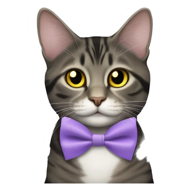 black mackerel tabby cat with a lavender small bowtie and small yellow eyes sticker