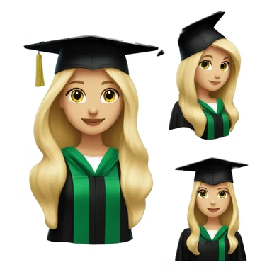 Blonde girl graduating with green accents on black cap and gown sticker