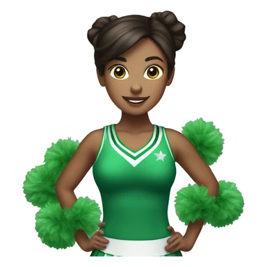 brunette cheerleader wearing green uniform holding green pompoms sticker