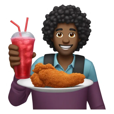 tall black curly hair man eating fried chicken and drinking grape koolaid sticker