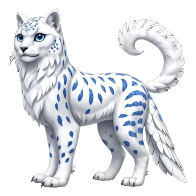 Realistic wild natural elegant pretty beautiful handsome shiny colorful furry 4-legged digitigrade snow-leopard-snowy-owl-gryphon-griffin-albino-lion-fusion-hybrid-fursona-furry-animal-creature, full body, hyper-realism, long tufted tail sticker