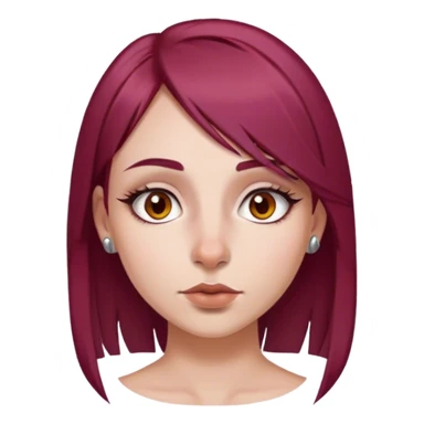 emoji of girl with maroon  hair straight nose hazel eyes medium perfect eye brows with  a nose ring silver on the right nostril  sticker