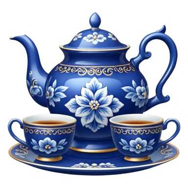 blue porcelain tea set  sticker