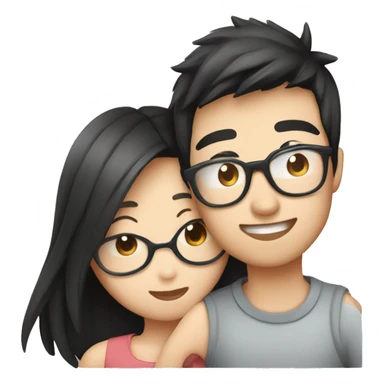Boyfriend Asian with glasses and girlfriend Asian kissing, sticker