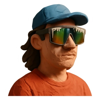 claymation style guy with mullet and baseball cap, wearing polarized Pit Viper glasses sticker