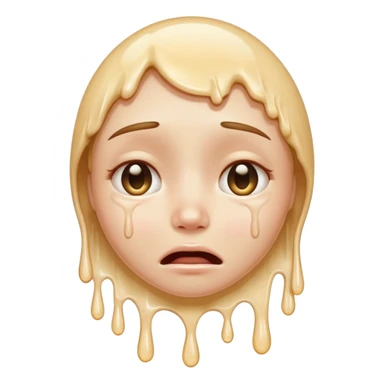 softly smiling crying face that appears to be melting downward, large glossy drip like emoji, combined with the smooth dissolving lower half similar to the melting face. ‘I’m okay :) but absolutely not okay’ sticker