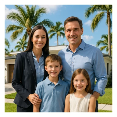 Foto hiper realista que refleje a nuestro cliente ideal de real estate: familias profesionales que desean mudarse a Miami o adquirir una segunda residencia. Familia tradicional de madre, padre, hijo e hija. sticker