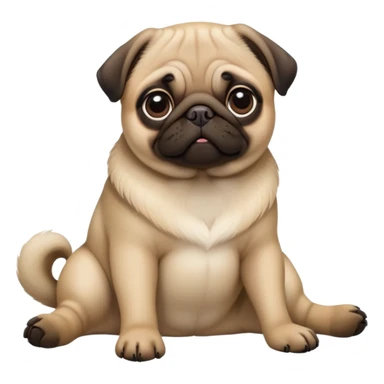 detailed-[pug]-realistic-full-body-sitting-emoji,-tail-resting-loosely-beside-its-paws,-head-tilted-dramatically, -sleek-[fawn]-fur,-simplified-yet-realistic-focused-features,-highly-detailed,-glowing-with-an-almost-sarcastic-glow sticker