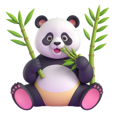 panda eating bamboo in forrest background, close up pose sticker