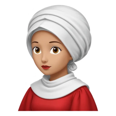 mujer de perfil con un vestido rojo de manga y falsas largas y voluptosas, y una toca blanca GRANDE que no se le ve la cara porque la toca la cubre sticker