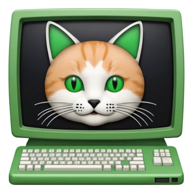 mac os icon code computer retro terminal, black, green white, cat draw with ASCII code inside the terminal sticker