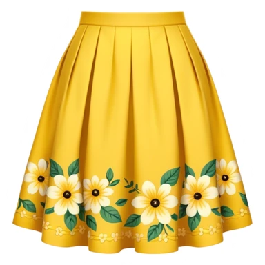 A yellow, medium-length skirt emoji — not too short or long — with a floral design near the hem, stylish and elegant sticker