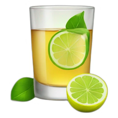 A single wiskey glass with a single slice of green lemon piece on it sticker