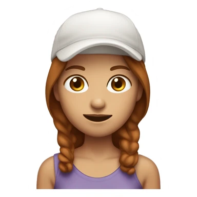 A slightly taned, very dark ginger/brown haired, woman with a cap saying “kiksagi” eating chocolate sticker