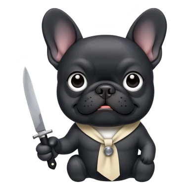 Black French bulldog holding a knife  sticker