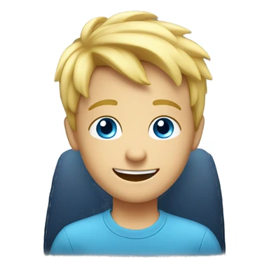 smiling blond boy in car with blue shirt and blue eyes and there is smoke and fire around him sticker