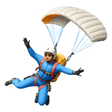 A base jumper soaring through the air, parachute deployed, flying off a steep mountain peak. The background is filled with majestic mountains, clear blue sky, and distant clouds, capturing the exhilarating thrill and beauty of extreme sports. sticker