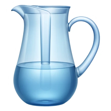 A water pitcher, transparent, slightly blue water, no lid, no droplets, tall, without a handle or spout.
 sticker