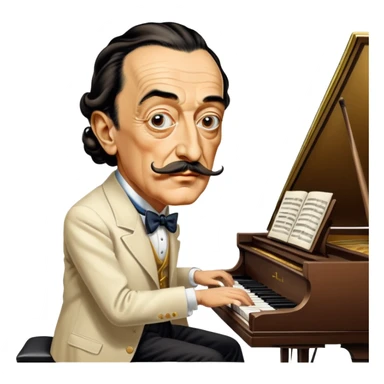 Salvador Dali with his iconic mustache playing a piano sticker