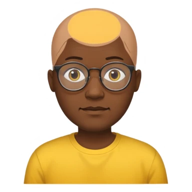 bald black man with eyeglasses with yellow shirt sticker