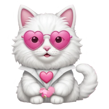 a cute white cat wearing heart sunglasses while smilling sticker