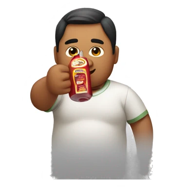 Chubby Guatemalan man drinking a bottle of ketchup  sticker