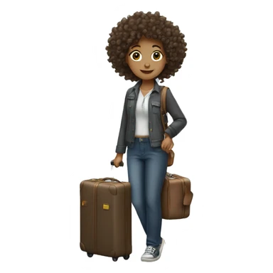 curly haired girl with suitcase sticker