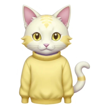 Albino shiny glossy smooth soft realistic cute pretty elegant cat-garurumon-purloin-feline-Fakemon-Digimon-creature wearing a pastel yellow sweater fursona (full body)  sticker