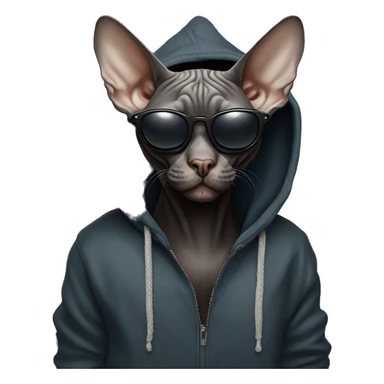 Black Sphynx cat with sunglasses and a hoodie sticker